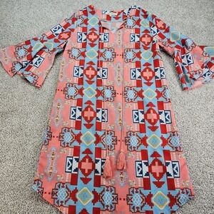 ANGEL + PREMIUM Women's Aztec Print Bell Sleeved Dress Size Medium Mumu Cover Up